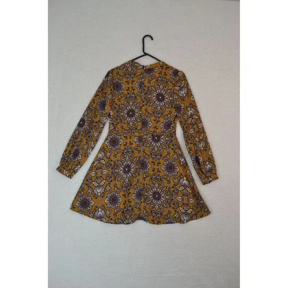 Everly Anthro Women's Small Gold Fit & Flare Long Sleeve Paisley Print Dress - Picture 9 of 16